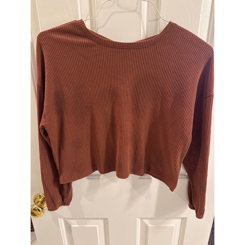 Old Navy Girls Rust Brown Ribbed Knit Long Sleeve Crisscross Back crop Top L